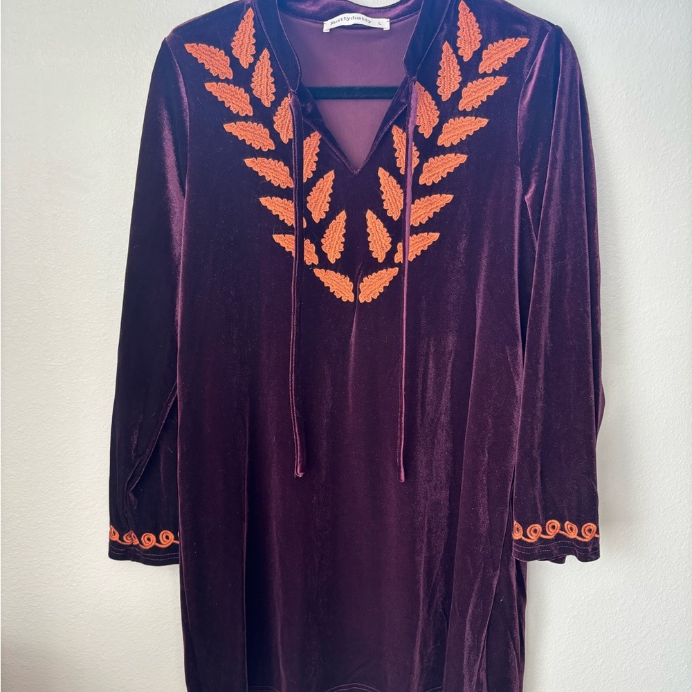 Rusttydustty Velvet Tunic Dress Large‎ | Boho Embroidered Fall